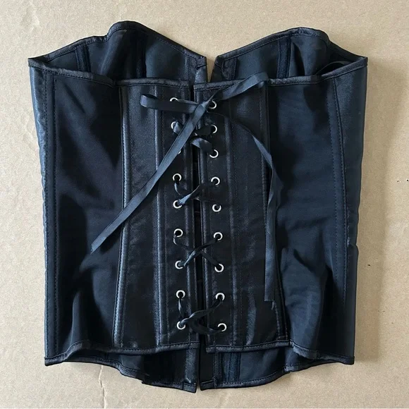 Adore Me Black Boned Corset Women’s Small Satin Black Laced Up Strapless Bustier - Picture 2 of 10